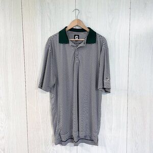 Footjoy Polo Shirt Men’s Size Large Adult Green & White Striped Golf Performance